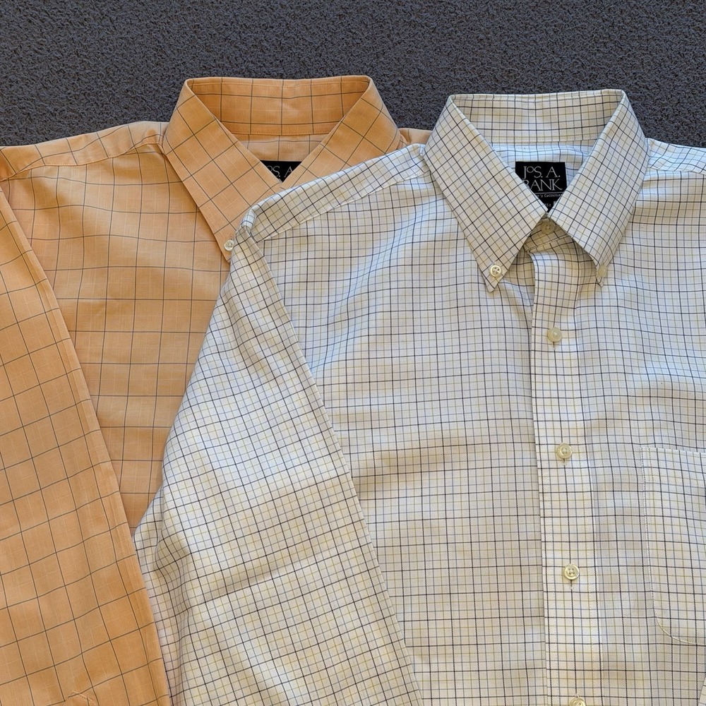 Lot x2 Jos A Bank Traveler's Collection Check Button Up Long Sleeve Shirts M